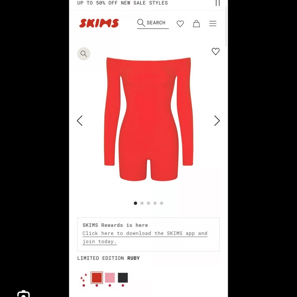 SKIMS limited edition Ruby Fits Everybody Picot Off the Shoulder Onesie